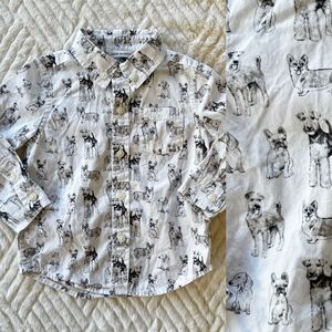 Janie and Jack Baby Boys Dog Toile Button Up Shirt 12-18M Cotton Poplin